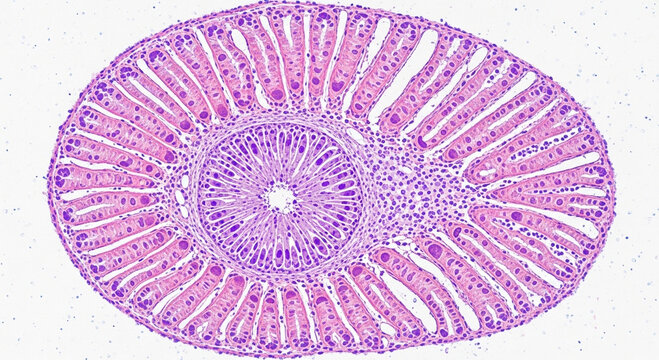 A microscopic view of a plant tissue sample under a laboratory microscope