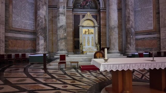 Papal Throne And Byzantine Mosaics In Saint Paul Outside The Walls Rome