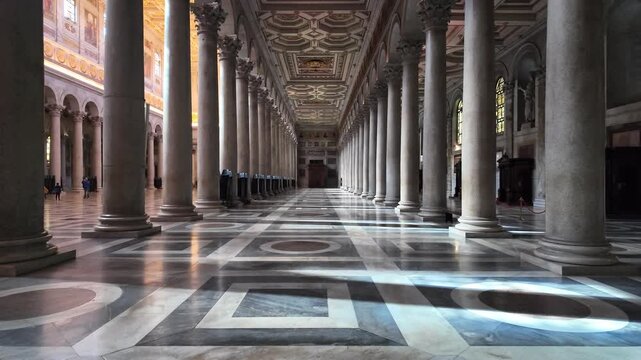 Grand Colonnade Of Basilica Saint Paul Outside The Walls Rome