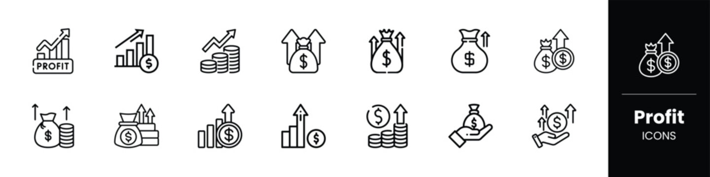 Dollar profit icon, financial growth symbol, money increase chart with dollar sign, business profit icon, revenue growth vector, investment return UI icon