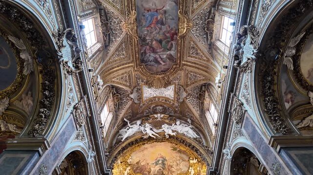 Gilded Coffered Ceiling Of Santa Maria Dell Orto Church Rome