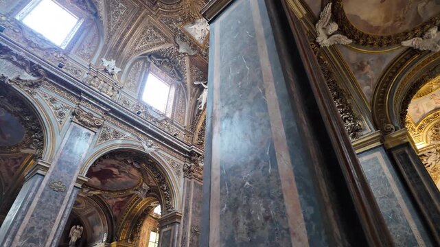 Walking Through Interior Of Santa Maria Dell Orto Church Rome