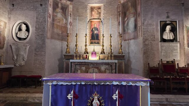 Ancient High Altar In San Benedetto In Piscinula Church Rome