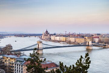 Fototapeta premium panorama view at the parliament with Danube river in Budapest