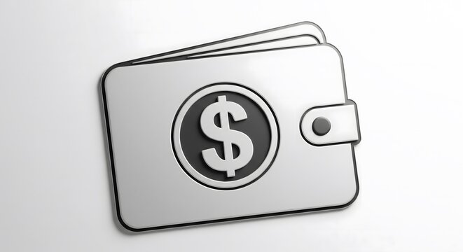 Minimalist grayscale illustration of a wallet with a dollar sign, representing financial management, secure payments, and economic concepts