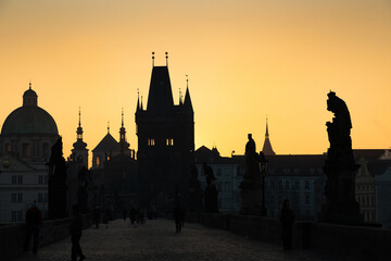 Fototapeta premium charles Bridge in Prague Czech Republic at sunrise with historic statues