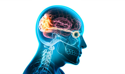 Optic nerve and link to stimulated brain region - X Ray 3D illustration