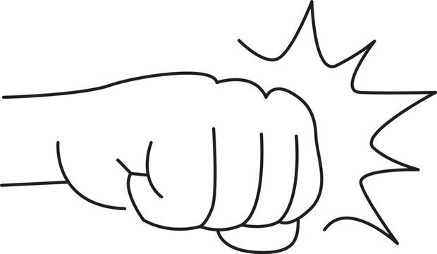 A simple line drawing depicts a fist impacting a burst of energy