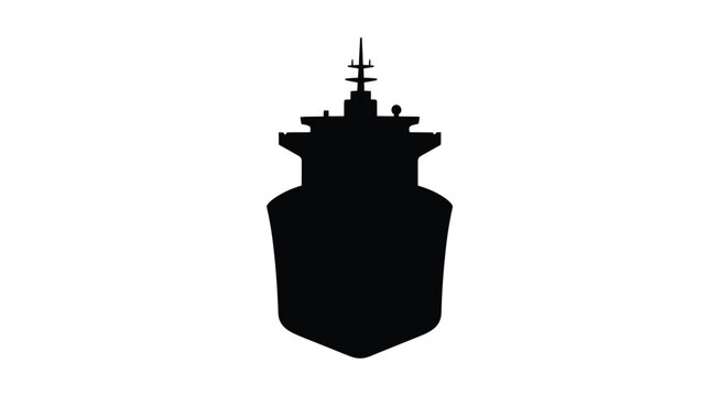 Black silhouette of a large naval ship on a white background silhouette