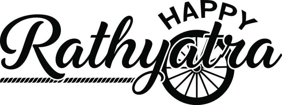 Happy Rath Yatra Stylish Typography with Chariot Wheel and Rope Design .