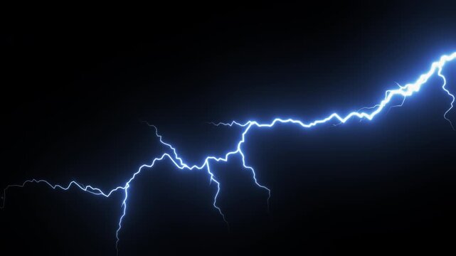 Blue lightning on a transparent background. A set of 5 bright, realistic lightning bolts. A visual element for an electrical storm.
