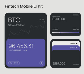Obraz premium intech Mobile App UI Kit. Cryptocurrency Dashboard Bitcoin Interface