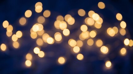 Obraz premium Holiday illumination and decoration concept - christmas garland bokeh lights over dark blue background. Abstract Golden Bokeh Fairy Lights Represents Festive Holiday Celebration, Magical Event Concept