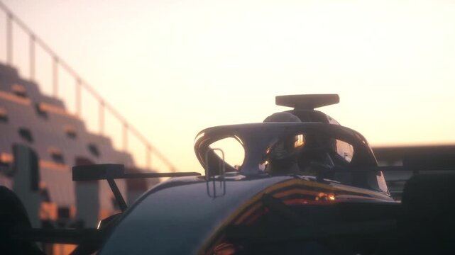 Open Wheel Race Car at Sunset on Professional Motorsport Circuit