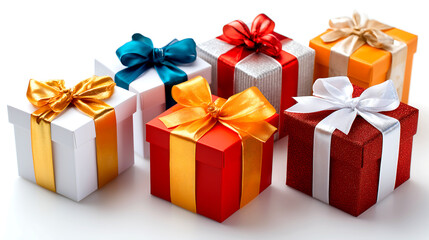 Fototapeta premium Celebrate life's special moments with a vibrant collection of beautifully wrapped gift boxes adorned with festive ribbons, perfect for any occasion.
