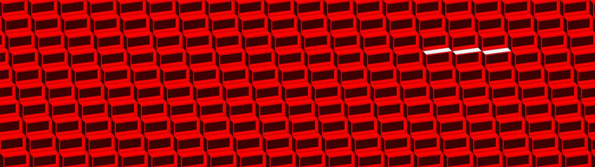 Fototapeta premium Abstract red and black Isometric pattern of stacked cubes with white highlights, Modern geometric background with brutalist repetitive block element, Modular architectural pattern of 3D rectangles