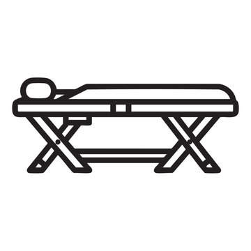 An illustration depicts a person lying on a folding camping cot.