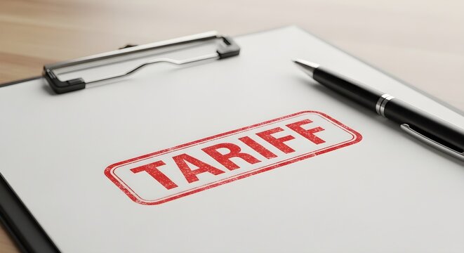 Red Stamp of Tariff on Document with Pen - Business and Trade Concept