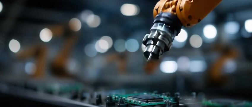 Robotic arm assembling car body in automated factory, automotive manufacturing, industrial automation, smart production, vehicle assembly line, robotics, precision engineering
