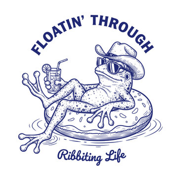 Frog Wearing Sunglasses and Cowboy Hat.