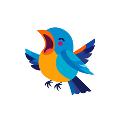 Obraz premium Singing Bird Illustration, Cute Cartoon Style - Vector Icon, Bright Colors. Isolated on White. Cheerful Bird Character for Children's Design, Animation and Decorative Elements (200 characters)
