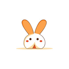 Fototapeta premium Cute Bunny Illustration with Orange Ears - Cartoon Rabbit Character on Light Yellow Background, Cheerful Animal Mascot for Kids, Easter Design Element, Kawaii Style Graphic [200 chars]