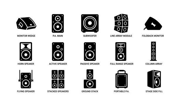Speaker icon set: pa systems, monitors, and more