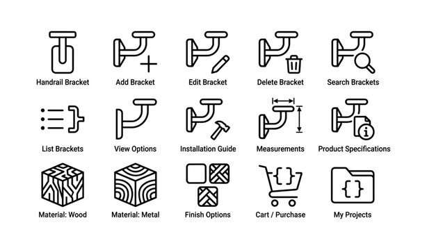 Handrail bracket icons for design and installation guide