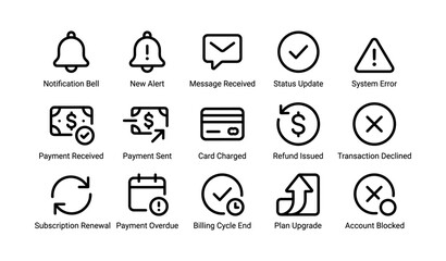 Fototapeta premium Notification and payment icons collection for digital interfaces