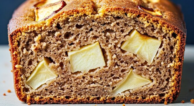 Textural Macro of Apple Cake Crumb With Visible Apple Chunks and Spices