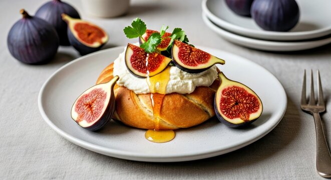 Tranquil Arany Galuska With Fresh Figs and Honey Drizzle on Muted Linen Styling