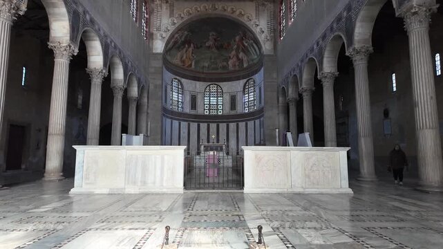 High Altar And Interior Of Ancient Basilica Santa Sabina Rome