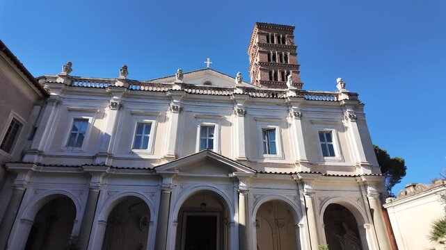 Facade And Portico Of Basilica Dei Santi Bonifacio E Alessio Rome