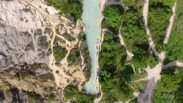 Aerial Over Antiche Terme Romane Libere Thermal River, Tuscany