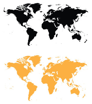 World map illustrations in black and orange