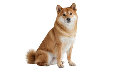 Adorable Shiba Inu dog sitting attentively with focused gaze, isolated on transparent background for pet product advertising © Miguel