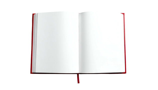Open book with blank white pages and red hard cover; a simple bookmark