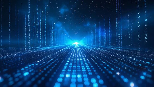 Blue digital data tunnel illustrating information flow big data and futuristic technology network background