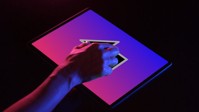 Tablet Dark Mockup 12 Zoom Color &ndash; Realistic Black Tablet Screen Animation, Dark Mode Device Presentation for Website, App UI UX and Digital Branding