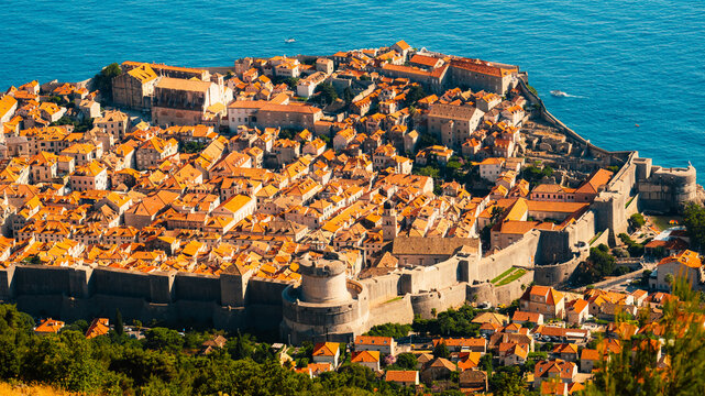 Dubrovnik old town and Lokrum island from Mount Srd observation point, Dalmatia, Croatia.