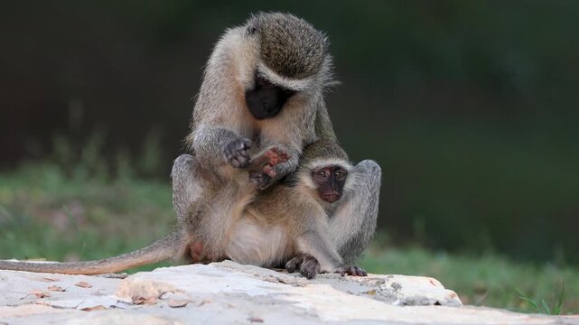Vervet Monkeys feeding and playing in Uganda