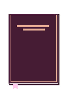 Brown book with pink bookmark and text lines icon. Journal, reading, writing, education and literature concept. PNG vector illustration for book club, school and academic design use