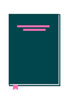 Teal book with pink bookmark and text lines icon. Notebook, journal, reading, education, writing, literary concept. High-res PNG, icon, vector illustration for educational and book club designs