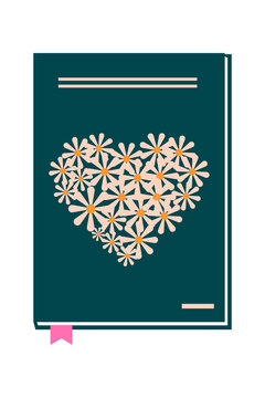 Notebook with flower heart icon. Floral journal, diary, love notes, creative writing, stationery, mindfulness concept vector illustration. High-res PNG for journaling, gift, social media post, article