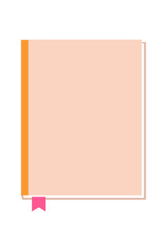 Blank notebook with pink bookmark icon. Colorful journal, notepad and stationery concept. Writing, planning and creative space idea. High resolution PNG vector illustration for education, design use