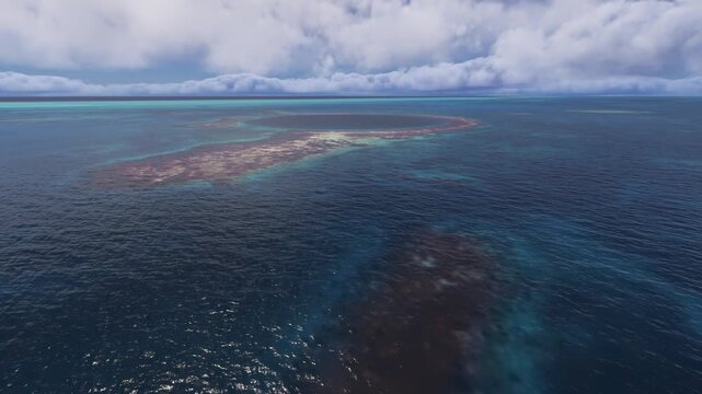 Drone aerial view of Lighthouse Reef - Great Blue Hole. Belize