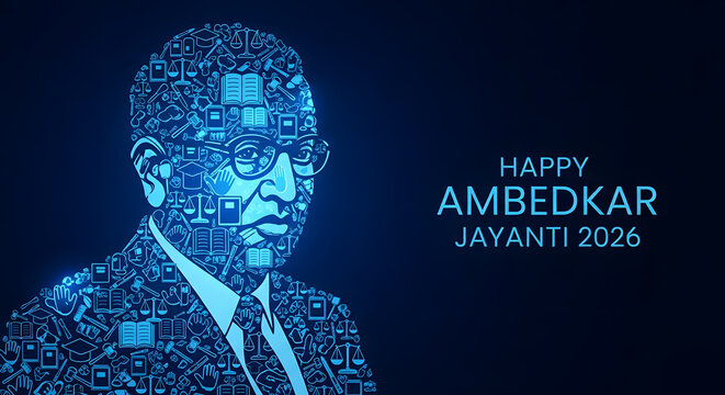Happy Ambedkar Jayanti 2026 icon mosaic profile leader reformer lawyer scholar politician writer teacher orator visionary activist economist