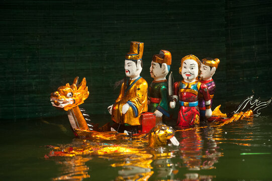 Water puppetry performance showcases traditional Vietnamese culture in Thang Long Theatre in Hanoi, Vietnam