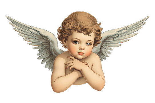 Cherubic angel cupid baby with wings on transparent background