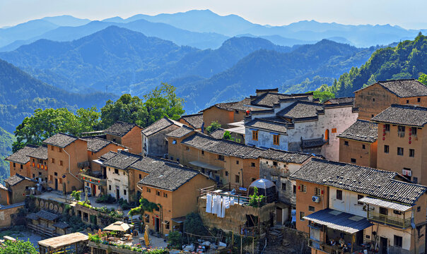 Ancient earthen buildings show history in YangChan Tulou village in Huangshan, Anhui Province, China